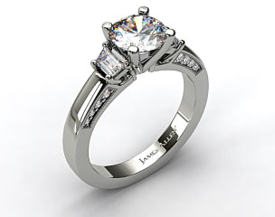 14k White Gold Baguette and Pave Accents Engagement Ring